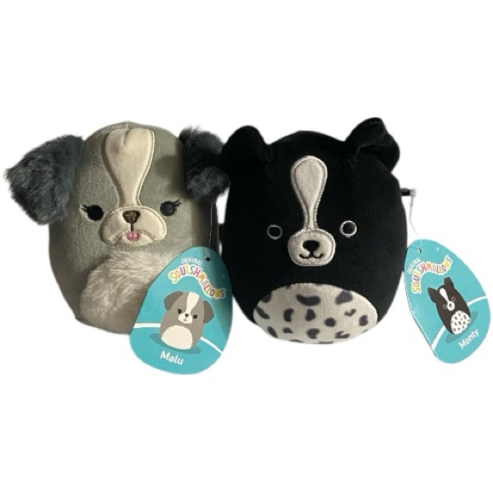 Squishmallows 5” Plush, 2 Dogs, Malu the Shih Tzu, Monty the Border Collie, NWT